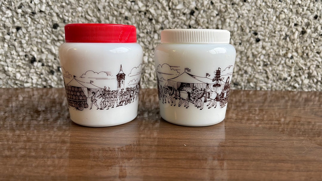 2 Vintage Milk Glass Mustard Jars Etsy