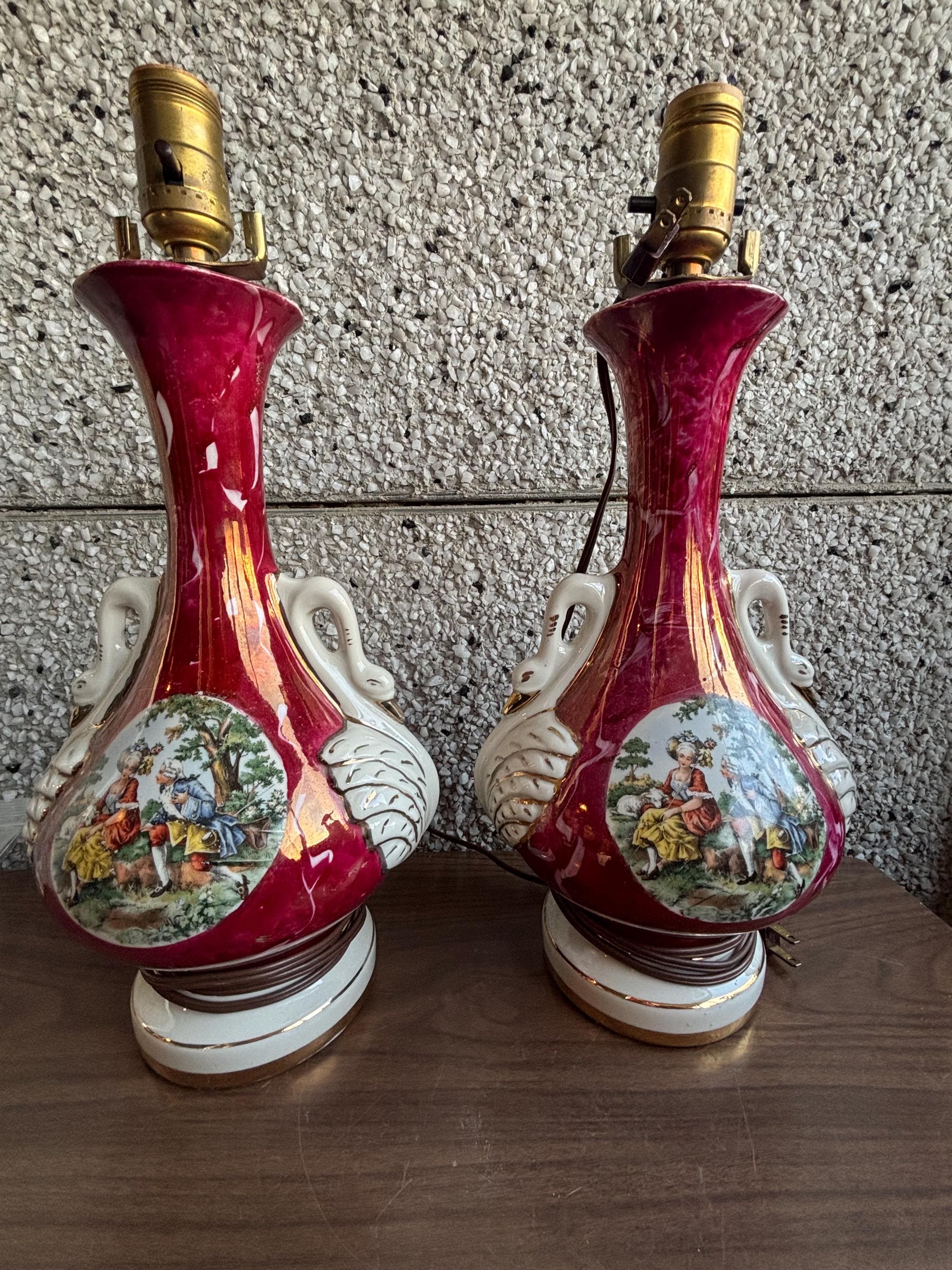 Vintage Red Romantic Victorian Lamps With Swans - Etsy Norway