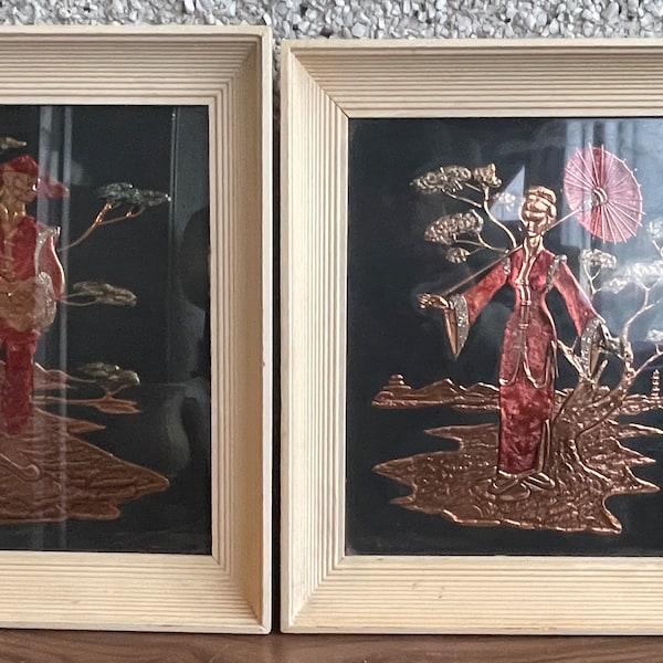 Pair of vintage Asian copper art