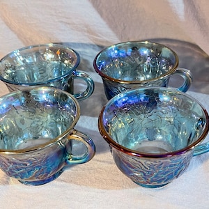 Vintage Snack Dish/tea Cup Set Iridescent Glass Carnival Glass