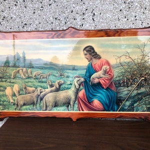 Vintage large Italian artist A Collino Jesus with lambs lacquered art