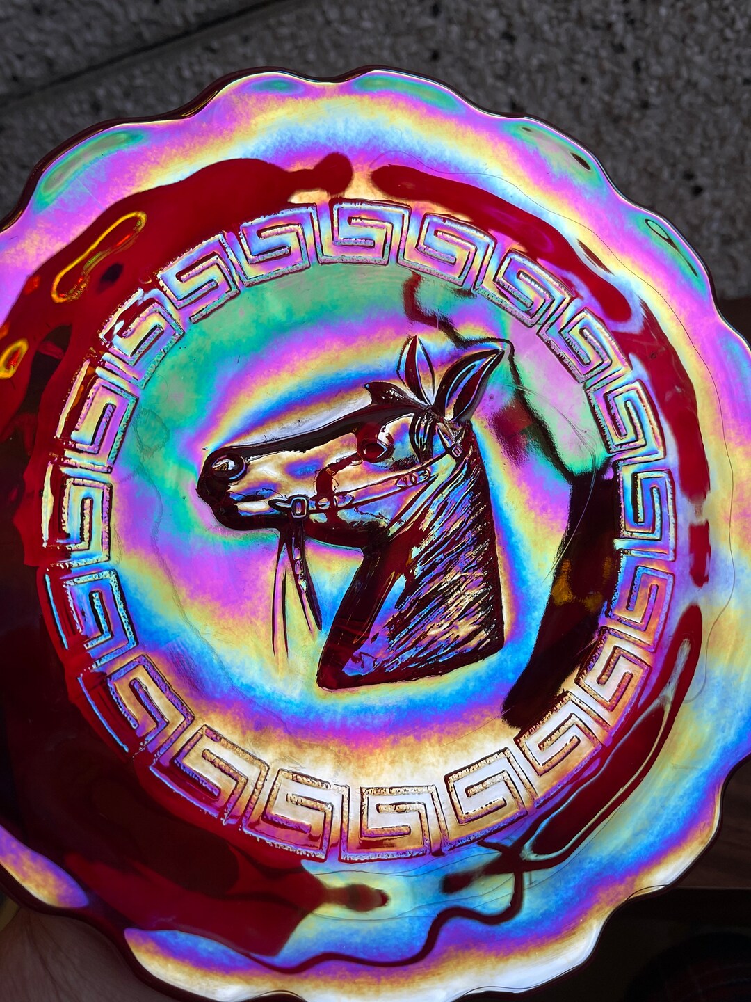 Levay Red Carnival Glass Horse Head Plate / Bowl Etsy