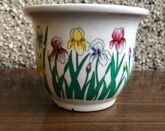 Vintage porcelain plant pot with tulips design
