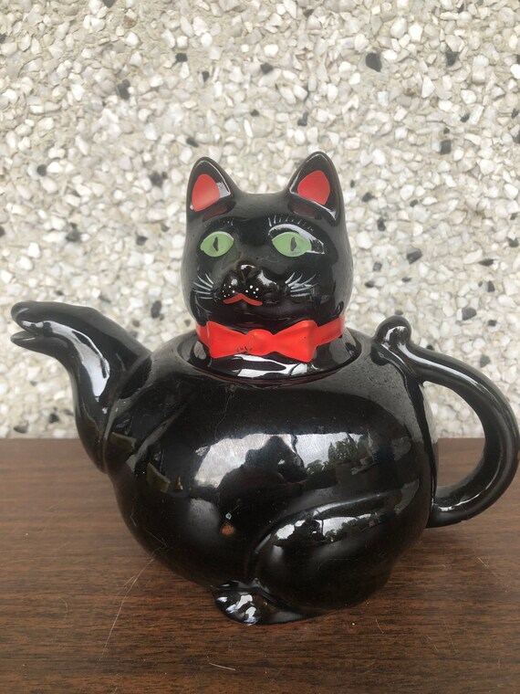 Vintage Black Cat Teapot Etsy
