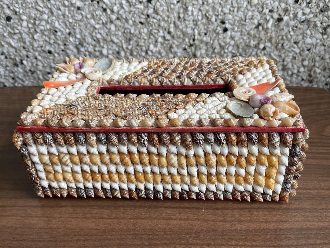 Vintage Shell Decorated Tissue Napkin Box Cover Etsy