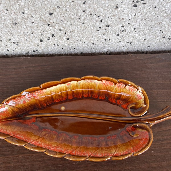 Vintage mid century Maurice California platter brown leaf