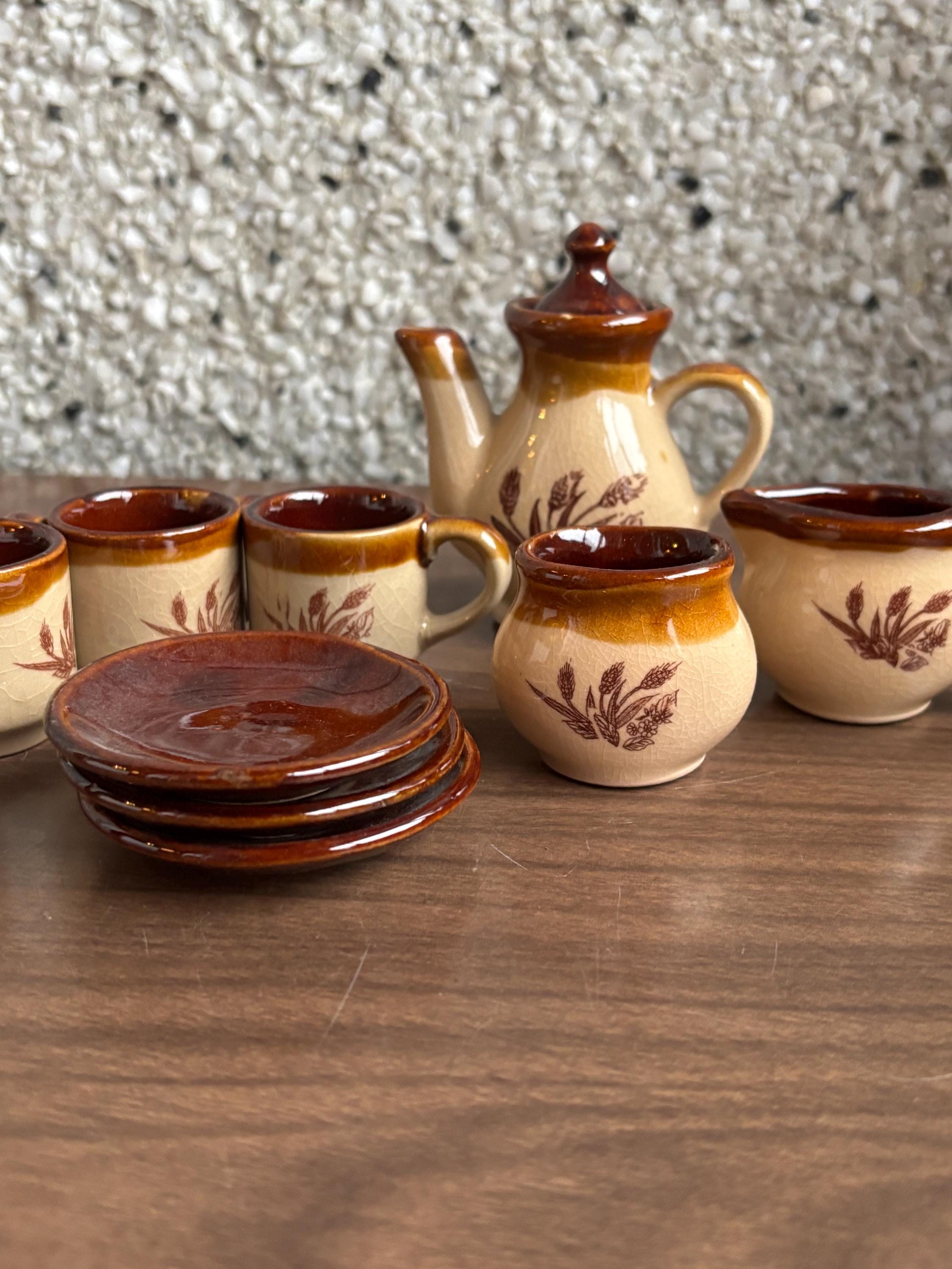 Vane Tea Set Vintage Mini Tea Set With 2 Tone Pattern and Wheat Design - Etsy