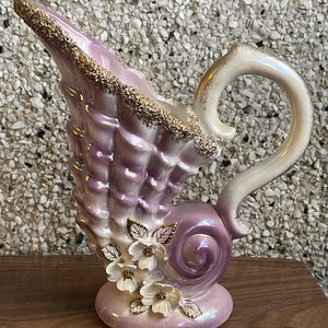 Vintage lilac iridescent gold sparkle floral pitcher planter