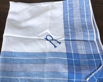 Vintage R initial striped blue handkerchief