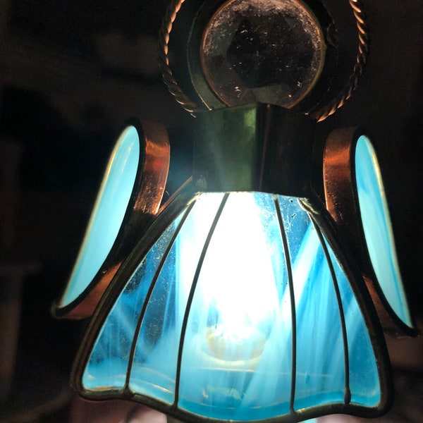 Vintage angel stained glass blue nightlight