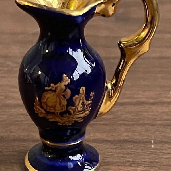 vintage tiny Limoge France cobalt Victorian vase