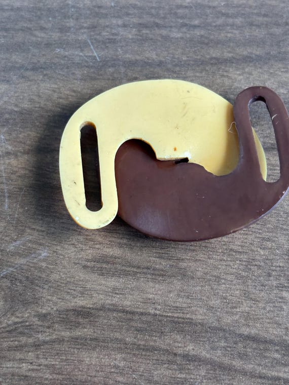 Vintage Belt Buckle Bakelite Brown and Cream - Etsy display picture 2