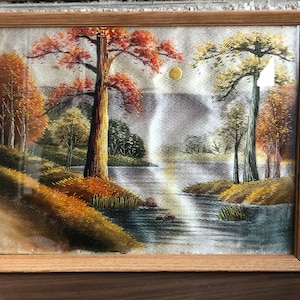 Vintage embroidered trees scene