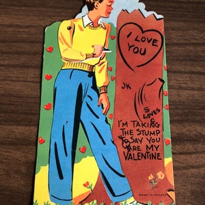 Vintage 50’s valentine card with moveable arm ( used )