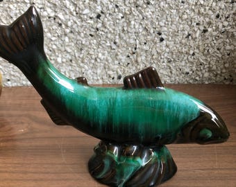 vintage blue mountain pottery salmon fish