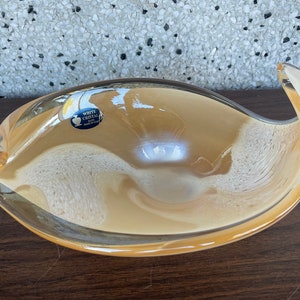 White cristal peach colored vintage Murano dish