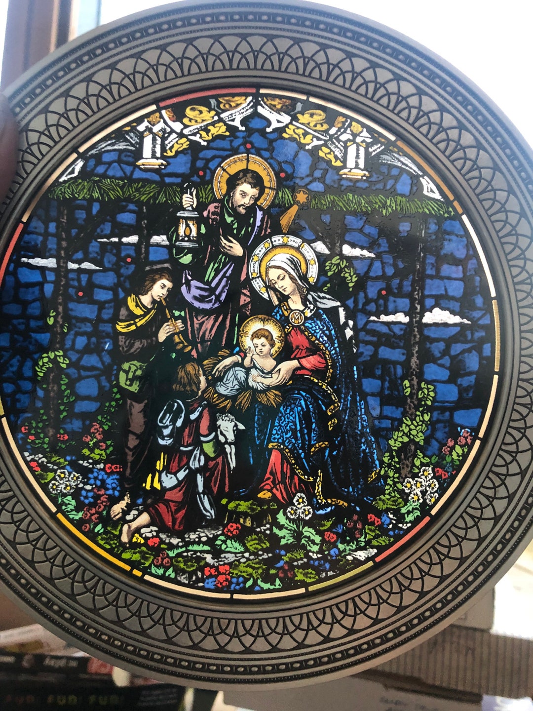Nativity of Love Pewter Rimmed Stained Glass Plate by Rhodes Etsy