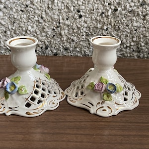 Vintage hand painted Fenna Porzellan 1960’s porcelain candlestick holders