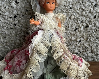 vintage blonde doll lacy dress