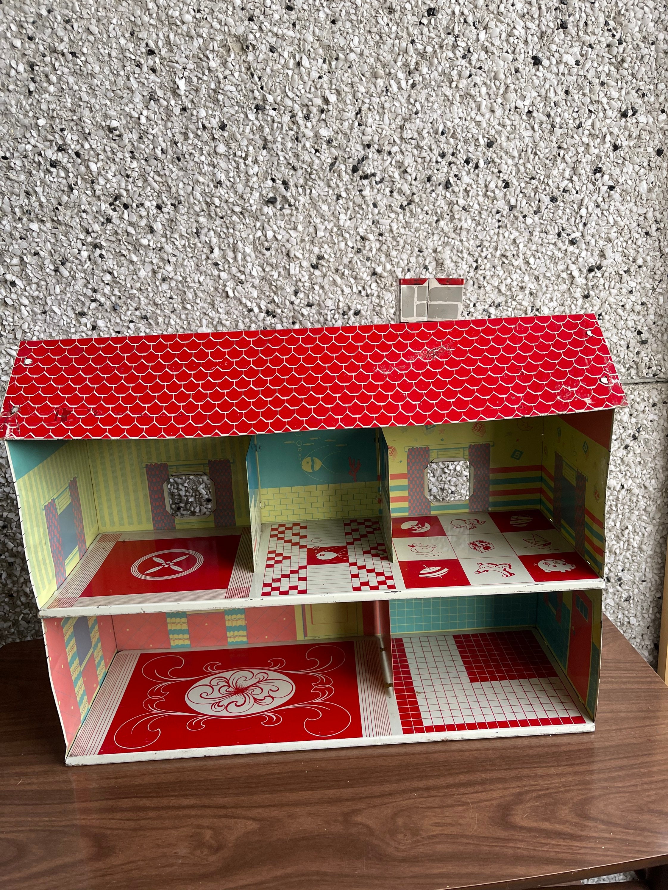 1 Inch Scale Red 1950's Dollhouse Kitchen Set