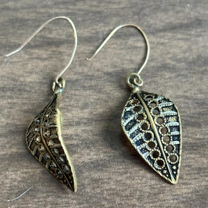 vintage brass leaf earrings