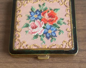 Vintage needlepoint beauty compact