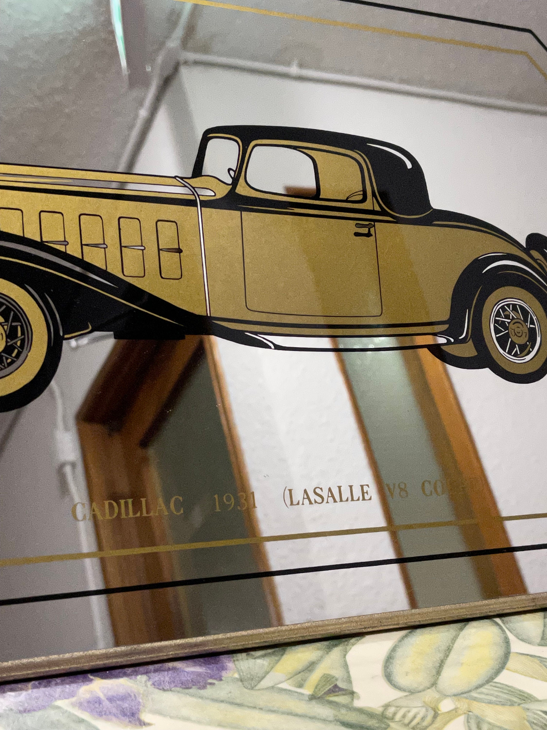 Grand Miroir Publicitaire Vintage Cadillac - Sérigraphie Style Années 30/40