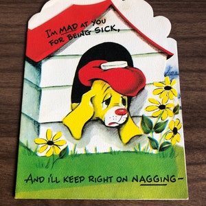 Vintage get well soon card dog ( used )