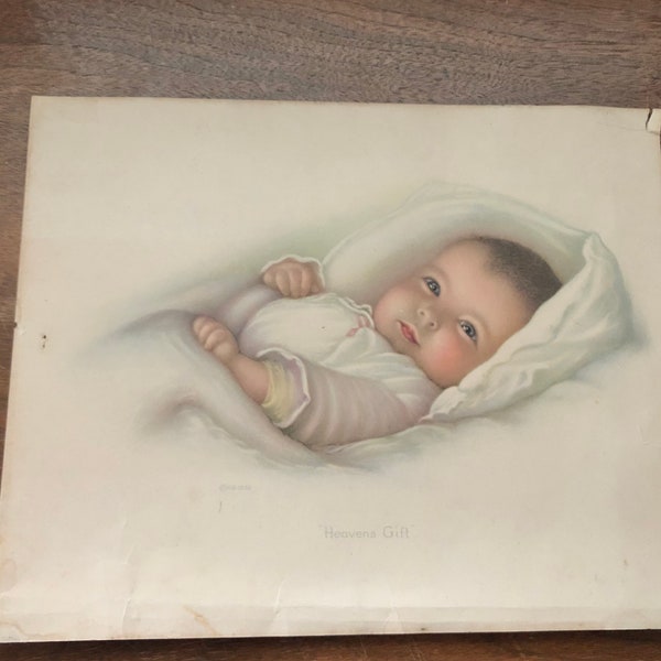 Antique 90 year old print 1932 of heavens gift by Annie Benson Muller
