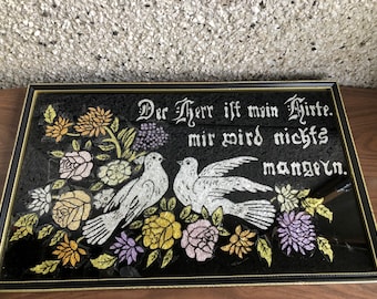 Vintage German prayer crushed tinfoil art with doves