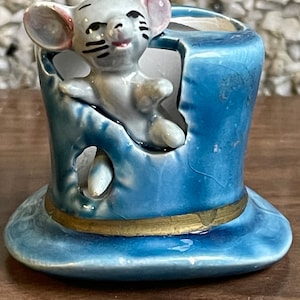 Vintage mouse in hat toothpick holder