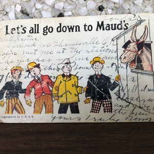 Vintage postcard let’s go to maud’s- 1 cent king Edward stamp