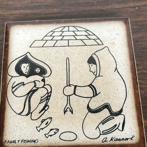 Vintage Eskimo Angeln Fliesenuntersetzer