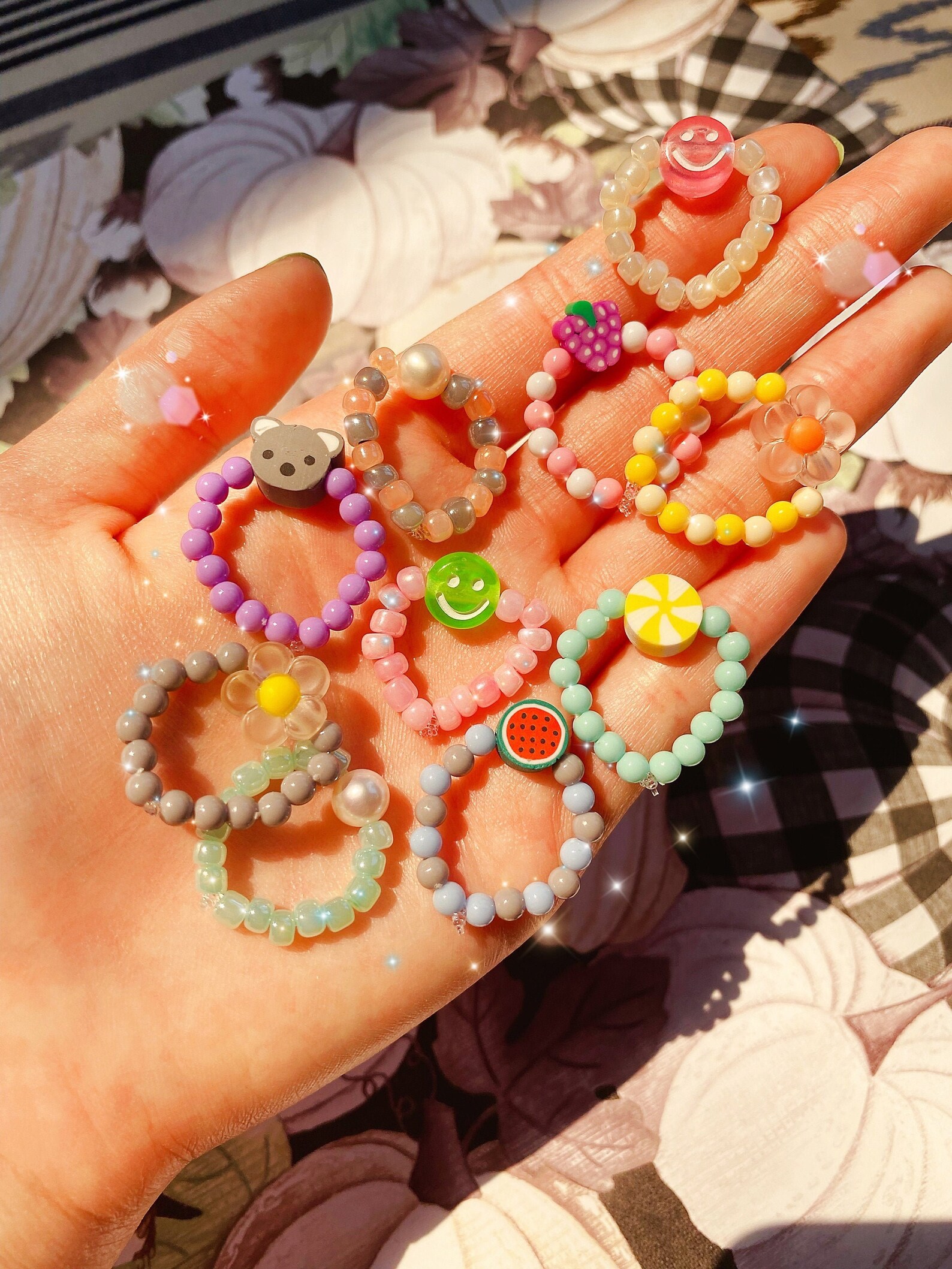 Y2K Fun Beaded Ring Set Cute Rings Stackable Rings Comes With 5 Rings