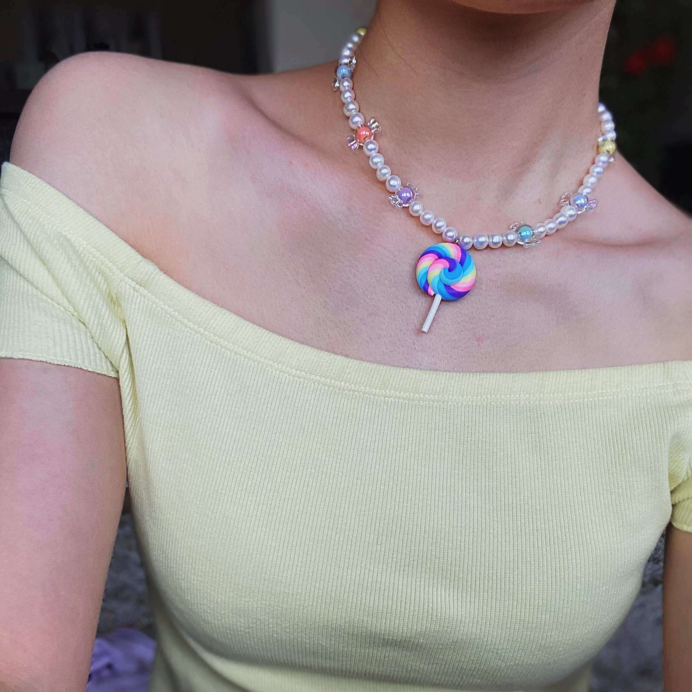 Trendy Y2K Necklace Colorful Beaded Necklace Kawaii Lollipop Necklace
