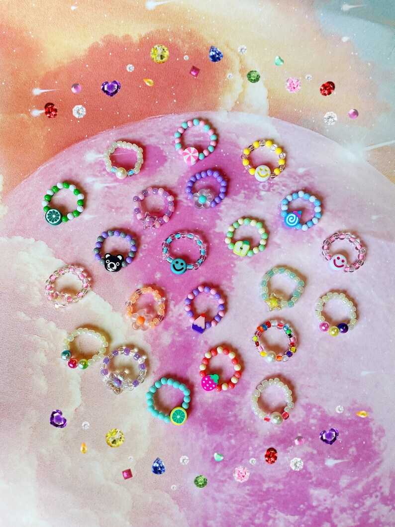 Y2K Fun Beaded Ring Set Cute Rings Stackable Rings Comes With 5 Rings