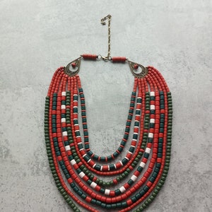 Red Ukrainian Traditional Necklace Jewelry Handcrafted Ceramics Necklace Made of Antique Fireplace Beads Ethnic Gift for Her Gift to Wife