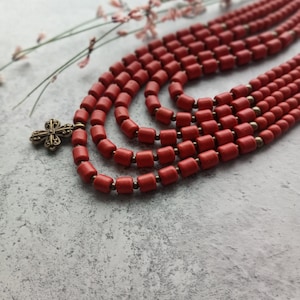 Red Ukrainian Traditional Necklace Jewelry Ethnic Pottery Antique Fireplace Beads Scorn Necklace Gift for Her