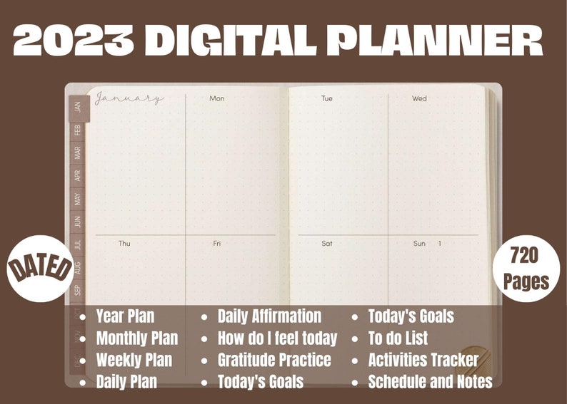 2023 Dated Digital Yearly Planner Template for Tablet Tab iPad ...