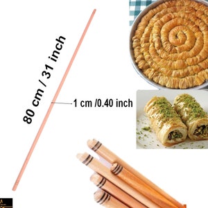 Thin Rolling Pin Long 31 inch /0.40 inch Burmalık Oklava (80 cm / 1 cm), Turkish Oklava, Thin Rolling Pin, dough roller