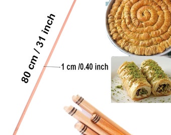 Rouleau à pâtisserie fin long 31 po./0,40 po. Burmalık Oklava (80 cm/1 cm), Oklava turc, rouleau à pâtisserie fin, rouleau à pâte