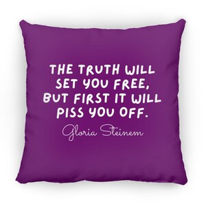 Gloria Steinem Quote Throw Pillow Purple