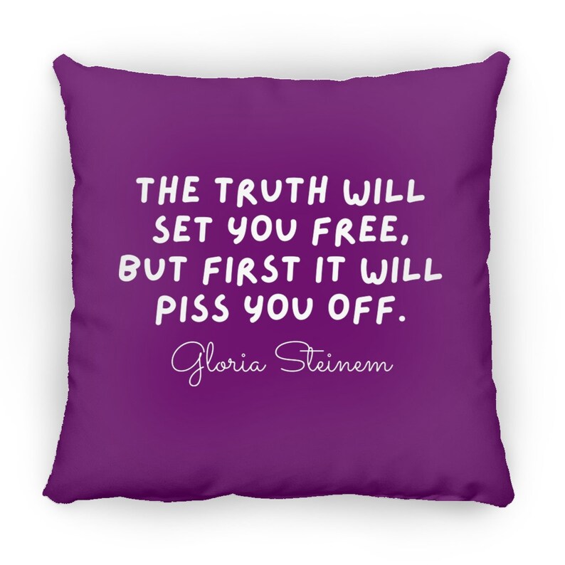 Gloria Steinem Quote Throw Pillow Purple