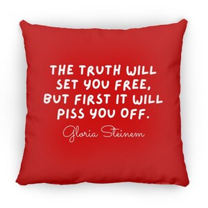 Gloria Steinem Quote Throw Pillow Red