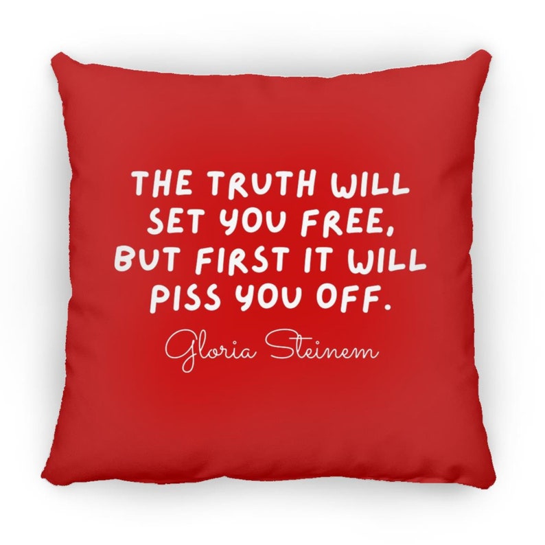Gloria Steinem Quote Throw Pillow Red
