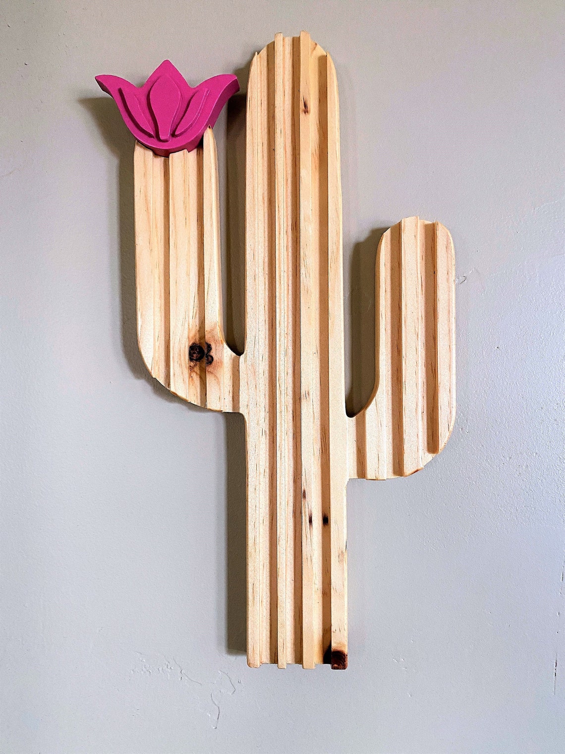 Cactus decor wood Cactus with flower Desert decor shelf Etsy