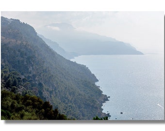 Photo of Mediterranean sea and mountains in haze, Majorca Europe travel, Large photo prints, Fine art photo, Fine art photography prints