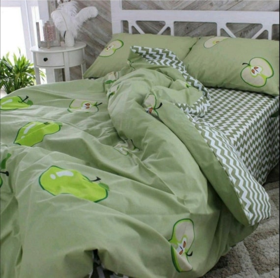 Green Apple Bedding Set Personalized Cotton Linen Set Duvet Etsy