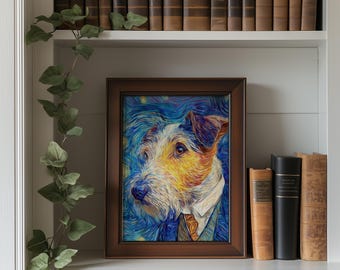 Printable Jack Russell Terrier Portrait - Vibrant Post-Impressionist Dog Art, Bold Van Gogh Style Canine Painting, Digital Pet Decor 220