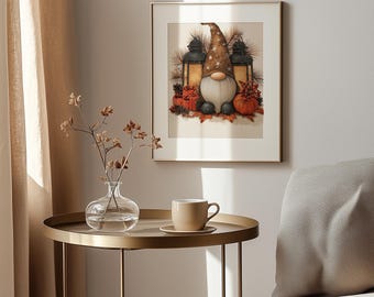 Whimsical Fall Gnome Art Print – Rustic Autumn Decor (Digital Download)